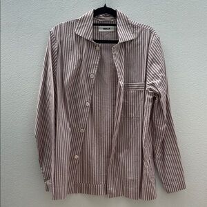 Tekla Purple White Striped Pajama Top XS Cotton Sleep Shirt Minimal Luxe